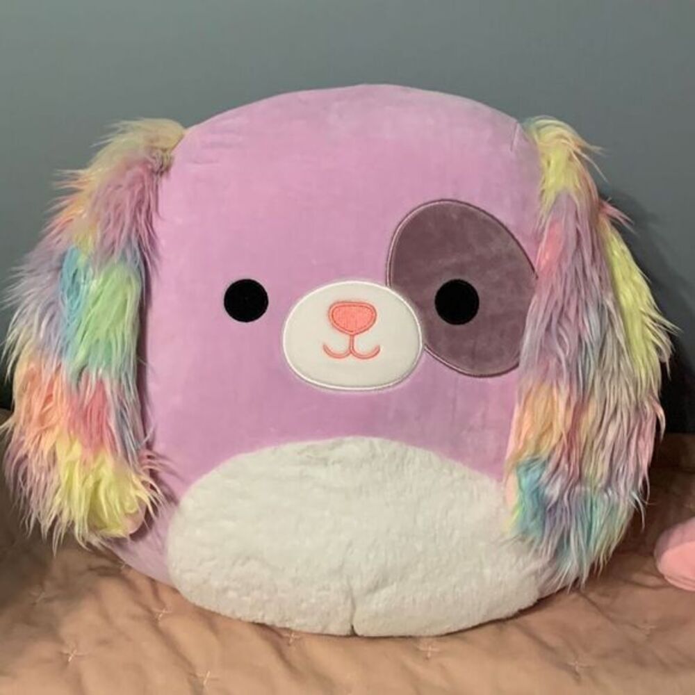 Squishmallows barb dog plush. Colorful dog ears. Furry belly. Kelly toy